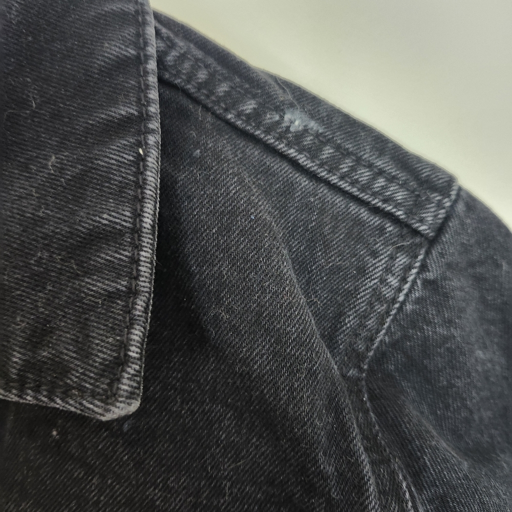 Re Worked A&F Black Denim Jacket With Strawberry Patch On Back - Picture 11 of 11